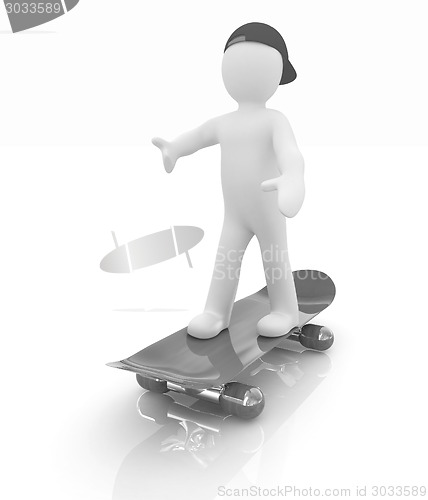 Image of 3d white person with a skate and a cap