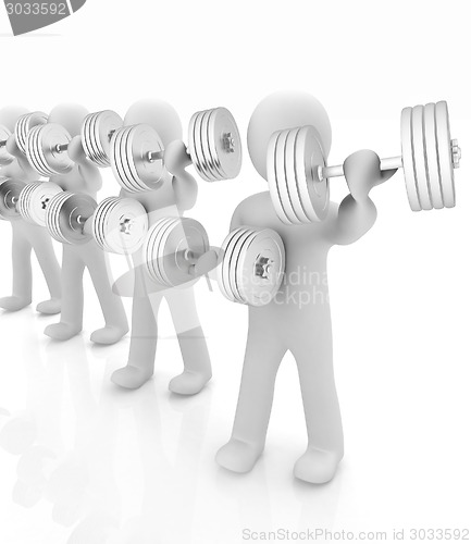 Image of 3d mans with metall dumbbells