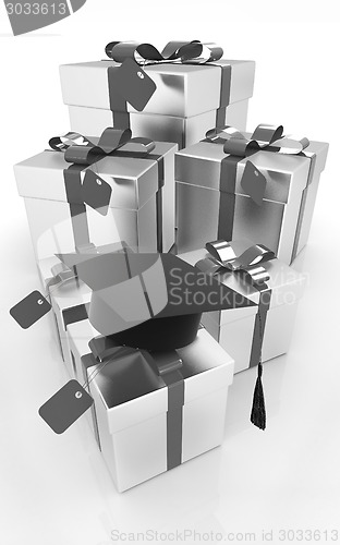 Image of graduation hat and gifts on a white background 