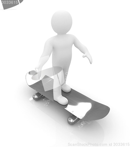 Image of 3d white person with a skate and a cap