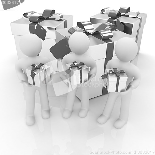 Image of 3d mans and gifts with red ribbon