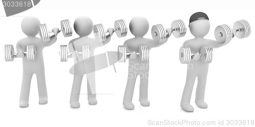 Image of 3d mans with metall dumbbells 