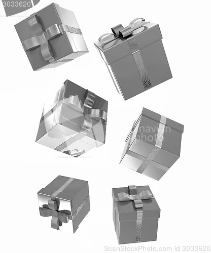 Image of Bright christmas gifts on a white background 