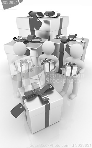 Image of 3d mans and gifts with red ribbon