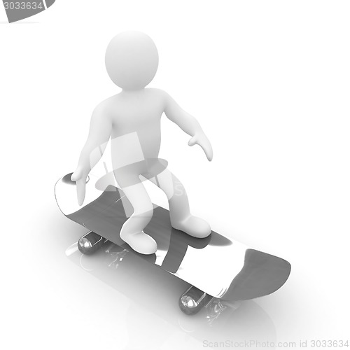 Image of 3d white person with a skate and a cap