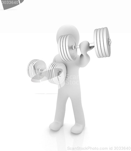 Image of 3d mans with metall dumbbells