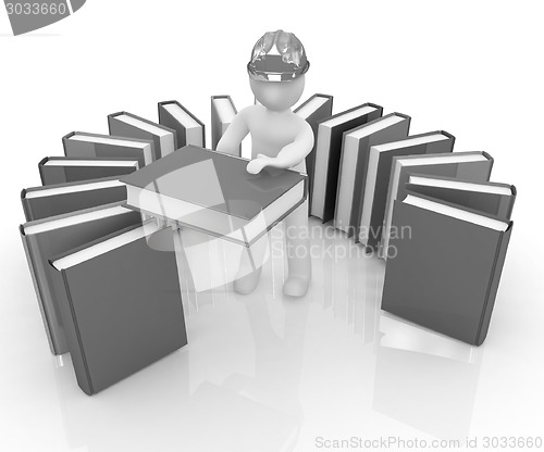 Image of 3d white man in a hard hat with best technical literature 