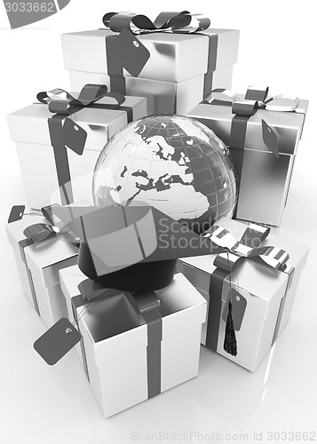 Image of graduation hat and gifts with earth