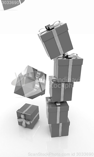 Image of Bright christmas gifts on a white background 