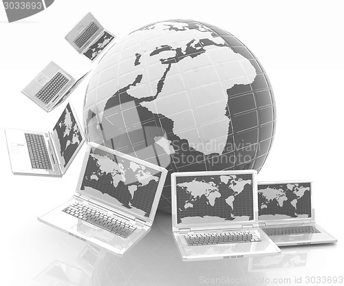 Image of Laptops around the planet earth 