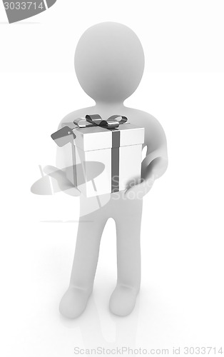 Image of 3d man and gift with red ribbon