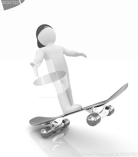 Image of 3d white person with a skate and a cap