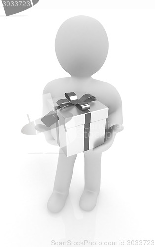 Image of 3d man and gift with red ribbon