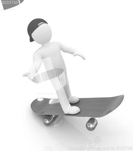 Image of 3d white person with a skate and a cap