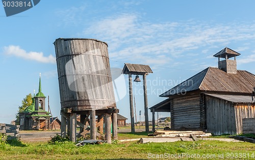 Image of Fire depot, fire alarm and fire tub for water