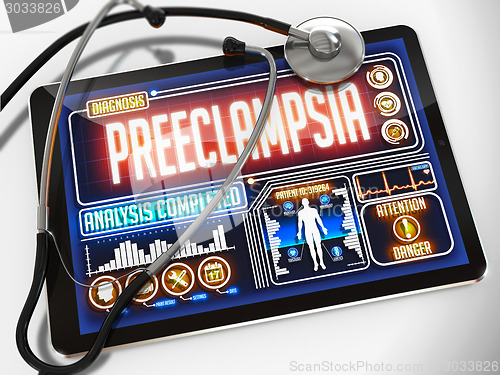 Image of Preeclampsia on the Display of Medical Tablet.