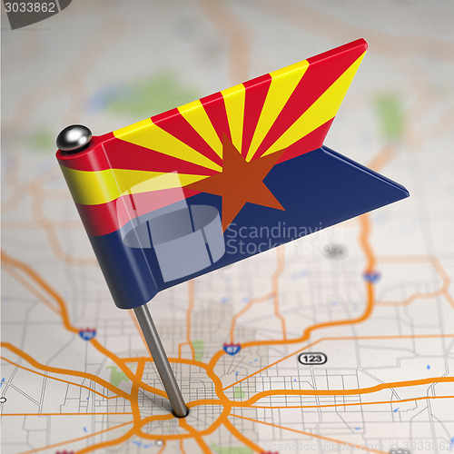 Image of Arizona Small Flag on a Map Background.