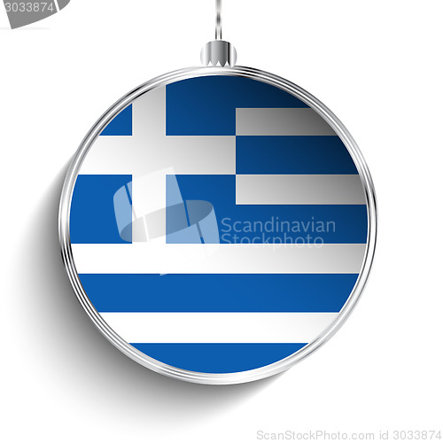 Image of Merry Christmas Silver Ball with Flag Greece