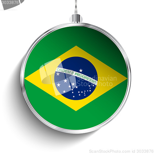 Image of Merry Christmas Silver Ball with Flag Brazil