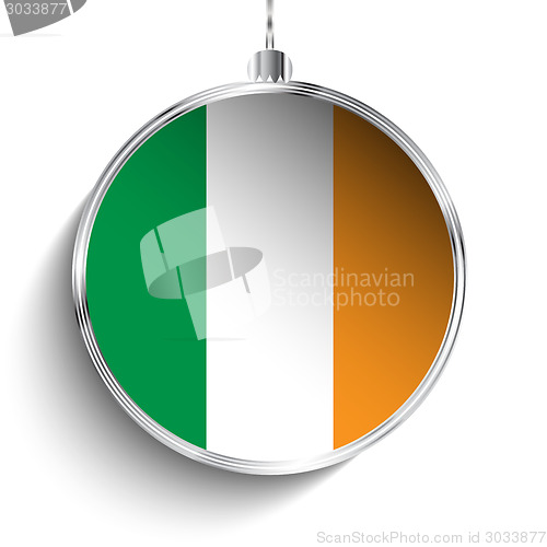 Image of Merry Christmas Silver Ball with Flag Ireland