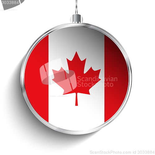 Image of Merry Christmas Silver Ball with Flag Canada