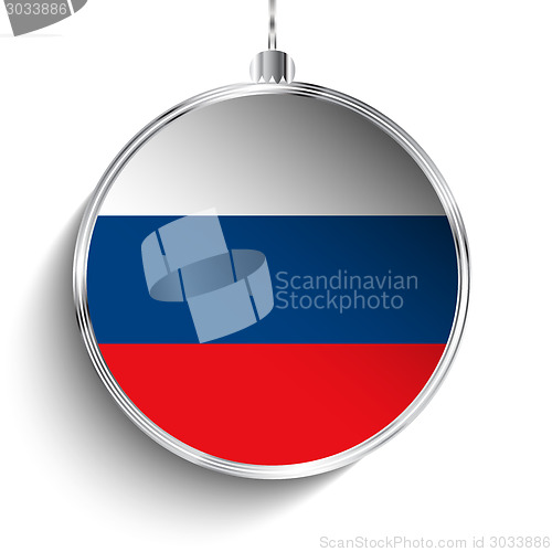 Image of Merry Christmas Silver Ball with Flag Russia