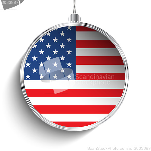 Image of Merry Christmas Silver Ball with Flag USA