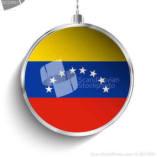 Image of Merry Christmas Silver Ball with Flag Venezuela