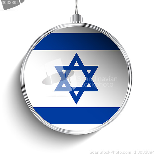 Image of Merry Christmas Silver Ball with Flag Israel