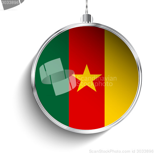 Image of Merry Christmas Silver Ball with Flag Cameroon