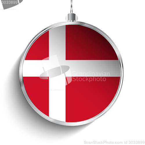 Image of Merry Christmas Silver Ball with Flag Denmark