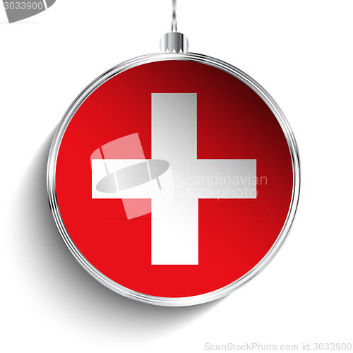 Image of Merry Christmas Silver Ball with Flag Switzerland