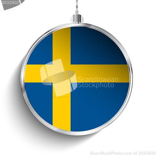 Image of Merry Christmas Silver Ball with Flag Sweden