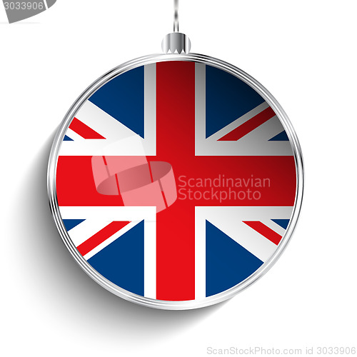 Image of Merry Christmas Silver Ball with Flag United Kingdom UK