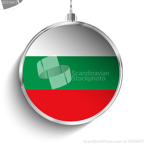 Image of Merry Christmas Silver Ball with Flag Bulgaria