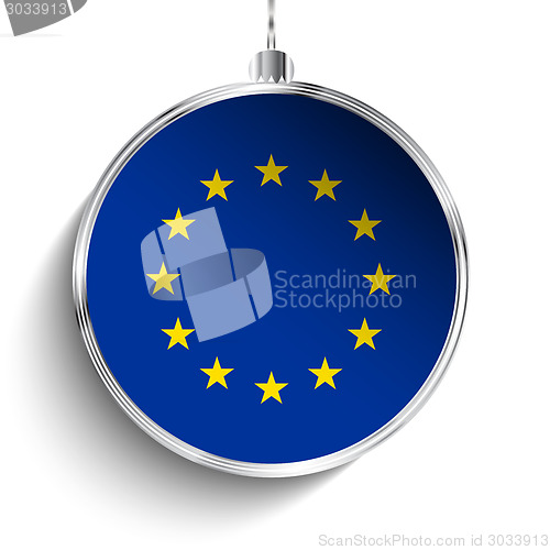 Image of Merry Christmas Silver Ball with Flag Europe