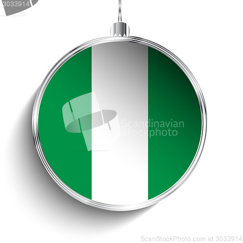 Image of Merry Christmas Silver Ball with Flag Nigeria