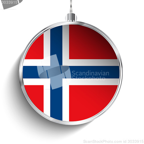 Image of Merry Christmas Silver Ball with Flag Norway