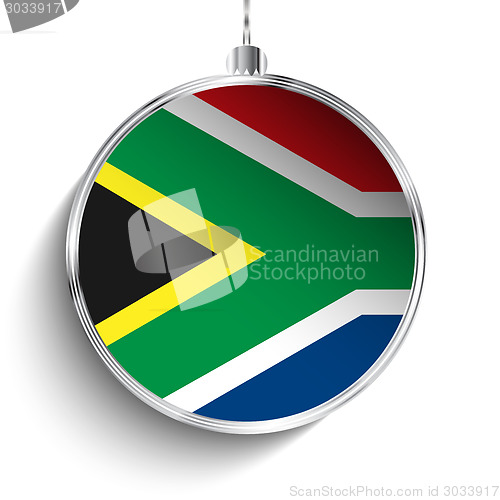 Image of Merry Christmas Silver Ball with Flag South Africa