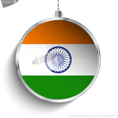 Image of Merry Christmas Silver Ball with Flag India