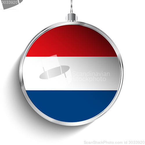 Image of Merry Christmas Silver Ball with Flag Netherlands