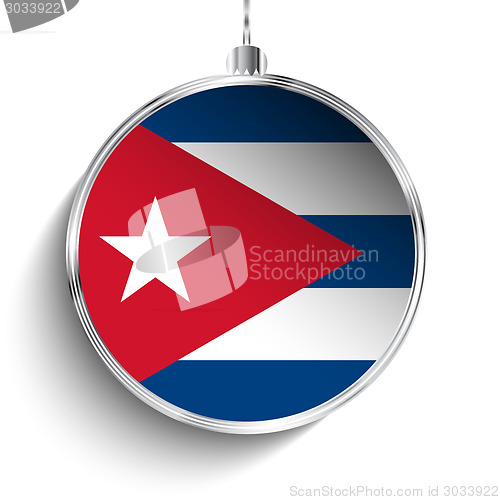 Image of Merry Christmas Silver Ball with Flag Cuba