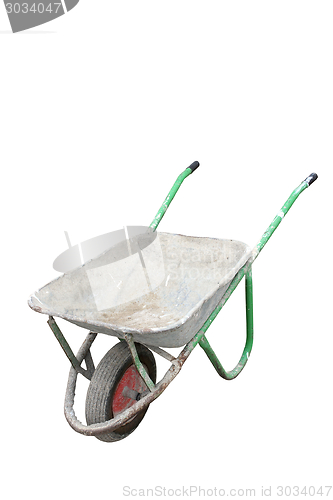 Image of isolated old dirty wheelbarrow