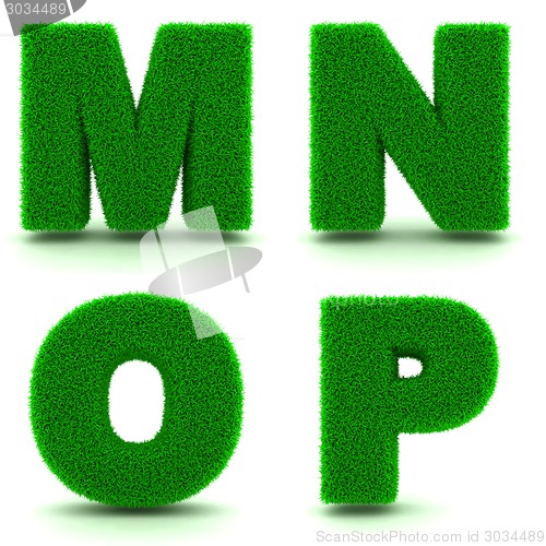 Image of Letters M, N, O, P of 3d Green Grass - Set.