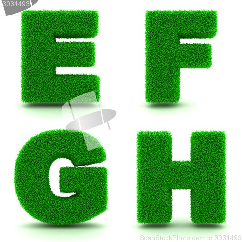 Image of Letters E, F, G, H. Alphabet Set of Green Grass.