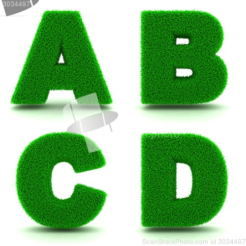 Image of Letters A, B, C, D of 3d Green Grass - Set.