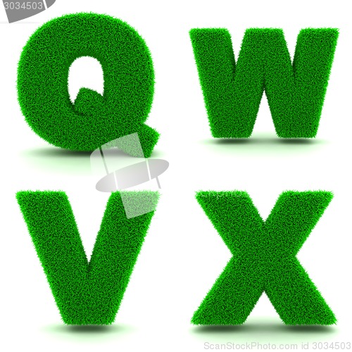 Image of Letters Q, W,V, X of 3d Green Grass - Set.
