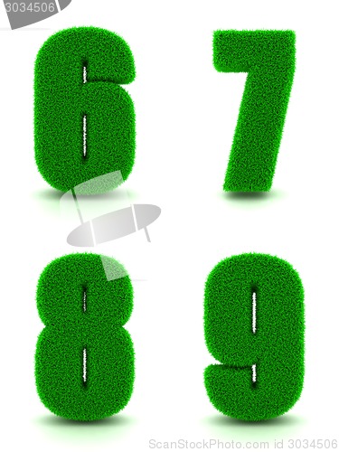 Image of Digits 6, 7, 8, 9 of 3d Green Grass - Set.