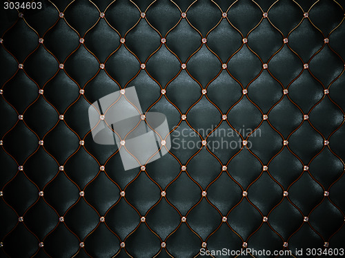 Image of Luxury black leather pattern with diamonds and golden wire