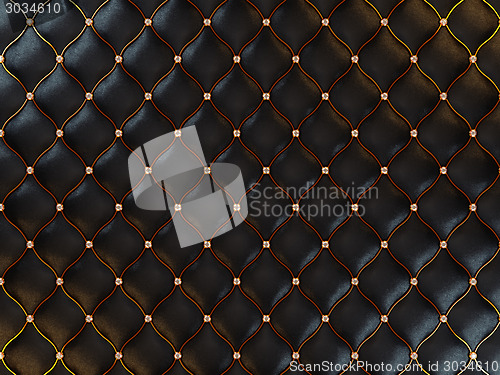 Image of Luxury black leather pattern with gemstones and golden wire